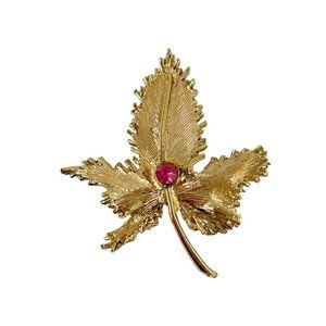 Vintage Goldtone Leaf Brooch 2.5" Statement Piece